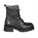 Woman's laced ankle boot with zipper and squared tip in black leather heel 4 - Available sizes:  32, 45