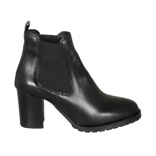 Ankle boot with elastic bands in black leather heel 7 - Available sizes:  45