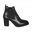 Ankle boot with elastic bands in black leather heel 7 - Available sizes:  45