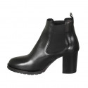 Ankle boot with elastic bands in black leather heel 7 - Available sizes:  45