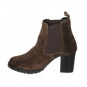 Woman's ankle boot with elastic bands in brown suede heel 7 - Available sizes:  42, 43