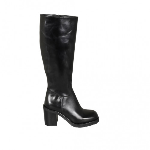 Woman's boot in black leather with squared tip and zipper heel 7 - Available sizes:  43
