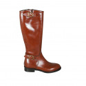 Stivale da donna con fibbie e cerniera in pelle color cuoio tacco 3 - Misure disponibili: 43