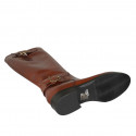 Stivale da donna con fibbie e cerniera in pelle color cuoio tacco 3 - Misure disponibili: 43