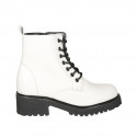 Woman's laced combat style ankle boot with zipper in white leather heel 4 - Available sizes:  45