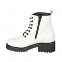 Woman's laced combat style ankle boot with zipper in white leather heel 4 - Available sizes:  45