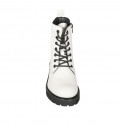 Woman's laced combat style ankle boot with zipper in white leather heel 4 - Available sizes:  45