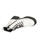 Woman's laced combat style ankle boot with zipper in white leather heel 4 - Available sizes:  45