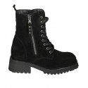 Woman's laced ankle boot with zippers and squared tip in black suede heel 4 - Available sizes:  32, 33