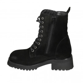 Bottines pour femmes à lacets avec fermetures éclair et bout carré en daim noir talon 4 - Pointures disponibles:  32, 33 2