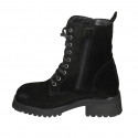 Woman's laced ankle boot with zippers and squared tip in black suede heel 4 - Available sizes:  32, 33