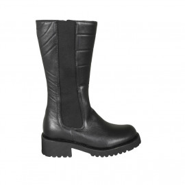 Bota para mujer con cremallera y elastico en piel negra tacon 4 - Tallas disponibles:  32