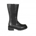 Woman's boot with zipper and elastic band in black leather heel 4 - Available sizes:  32, 33