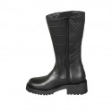 Woman's boot with zipper and elastic band in black leather heel 4 - Available sizes:  32, 33
