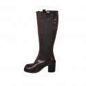Woman's boot with elastic bands and squared tip in brown leather heel 8 - Available sizes:  42, 43