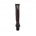 Woman's boot with elastic bands and squared tip in brown leather heel 8 - Available sizes:  42, 43
