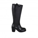 Woman's boot with elastic bands and squared tip in black leather heel 8 - Available sizes:  32, 33, 34, 43