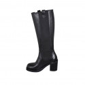 Woman's boot with elastic bands and squared tip in black leather heel 8 - Available sizes:  32, 33, 34, 43, 44