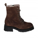 Woman's laced ankle boot with zipper, fur lining and squared tip in brown suede heel 5 - Available sizes:  32, 42, 43