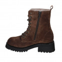 Woman's laced ankle boot with zipper, fur lining and squared tip in brown suede heel 5 - Available sizes:  32, 42, 43