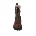 Woman's laced ankle boot with zipper, fur lining and squared tip in brown suede heel 5 - Available sizes:  32, 42, 43
