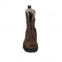 Woman's laced ankle boot with zipper, fur lining and squared tip in brown suede heel 5 - Available sizes:  42