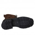 Botin para mujer con cordones, forro en pelaje, cremallera y punta cuadrada en gamuza marron tacon 5 - Tallas disponibles:  42