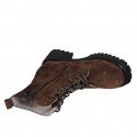 Woman's laced ankle boot with zipper, fur lining and squared tip in brown suede heel 5 - Available sizes:  42