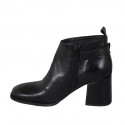 Woman's ankle boot with buckle, squared tip and zipper in black leather heel 6 - Available sizes:  32, 45