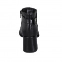 Woman's ankle boot with buckle, squared tip and zipper in black leather heel 6 - Available sizes:  32, 45