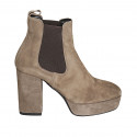 Botines para mujer con plataforma y elasticos en gamuza gris pardo tacon 9 - Tallas disponibles:  42, 45