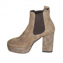 Woman's ankle boot with platform and elastic bands in taupe suede heel 9 - Available sizes:  42, 45
