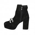 Woman's ankle boot with zipper, platform and chain in black suede heel 9 - Available sizes:  42, 45