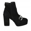 Woman's ankle boot with zipper, platform and chain in black suede heel 9 - Available sizes:  42, 45