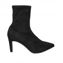 Woman's pointy ankle boot in black elastic suede heel 8 - Available sizes:  45