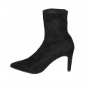 Woman's pointy ankle boot in black elastic suede heel 8 - Available sizes:  45