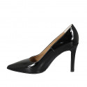 ﻿Zapato de salón puntiagudo en charol negro con tacon 9 - Tallas disponibles:  32