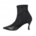 Woman's pointy ankle boot with zipper in black leather and elastic fabric 9 - Available sizes:  42, 43, 45
