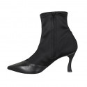 Woman's pointy ankle boot with zipper in black leather and elastic fabric 9 - Available sizes:  43, 45