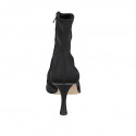 Woman's pointy ankle boot with zipper in black leather and elastic fabric 9 - Available sizes:  43, 45