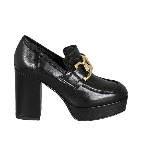 Woman's loafer in black leather with chain and platform heel 9 - Available sizes:  43