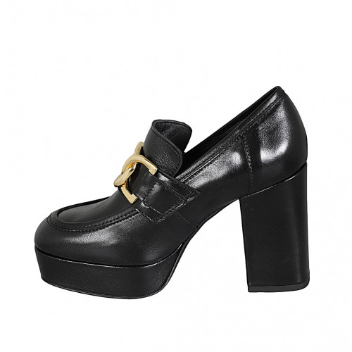 Woman's loafer in black leather with chain and platform heel 9