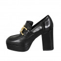 Woman's loafer in black leather with chain and platform heel 9 - Available sizes:  42, 43