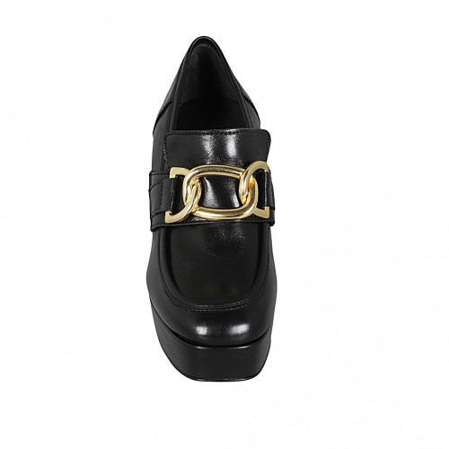 Woman s loafer in black leather with chain and platform heel 9
