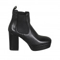 Woman's ankle boot with elastic bands and platform in black leather heel 9 - Available sizes:  42