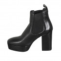 Woman's ankle boot with elastic bands and platform in black leather heel 9 - Available sizes:  42