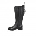 Woman's laced boot with zipper in black leather heel 3 - Available sizes:  44