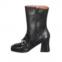 Woman's ankle boot with zipper and accessory in black leather heel 7 - Available sizes:  32, 33, 43, 44