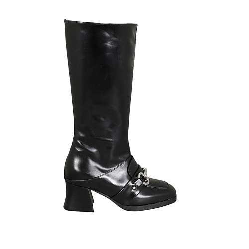 Woman's boot in black leather with zipper and accessory heel 5 - Available sizes:  32, 33, 34, 42, 43, 45