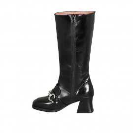 Bottes pour femmes en cuir noir avec fermeture éclair interieur et accessoire talon 5 - Pointures disponibles:  42, 45 2